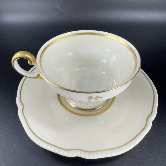 Vintage Castleton China Dolly Madison USA Ivory Pink Rose Teacup And Saucer Set - Picture 10 of 14